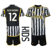 Fotbalové Dres Juventus Alex Sandro #12 Dětské Domácí 2023-24 Krátký Rukáv (+ trenýrky)